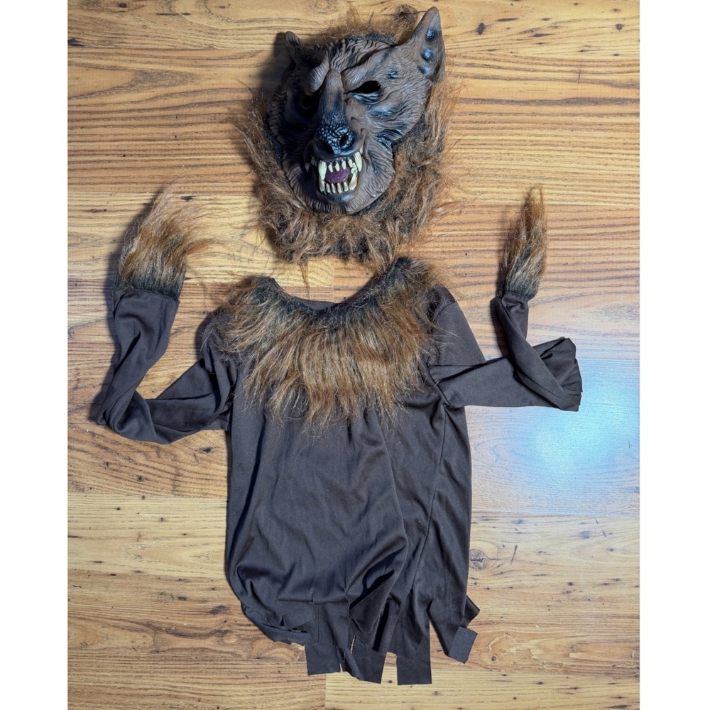 Seasons Werewolf Costume Kids Size S 6 Mask and Faux Fur Top Set E2504W Brown